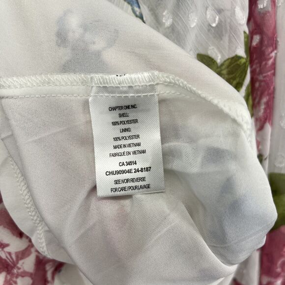 Haver & Blair London Top XL White Boho Floral Butterfly Blouse Tassel‎ Neck Tie - Picture 10 of 16